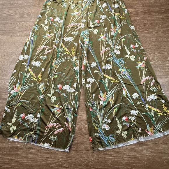 Maeve Anthropologie Wide Leg Pants 1X Green Floral Botanical Print Pull On Plus - Picture 1 of 9